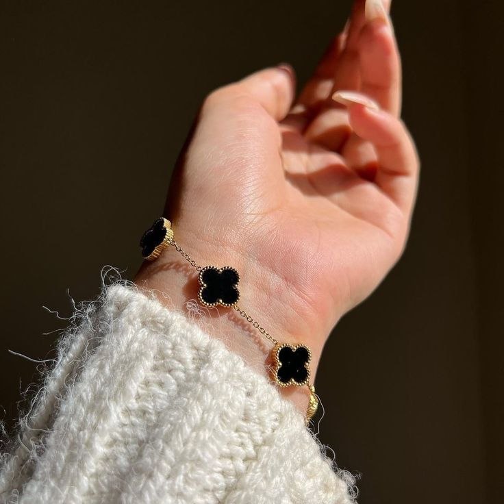 Four Leaf Bracelet – Stainless Steel | Black, White & Golden - Image 4